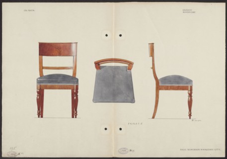 Mahogany chair from the furnishings of the Belweder Palace in 1915 — front, top and side views in a