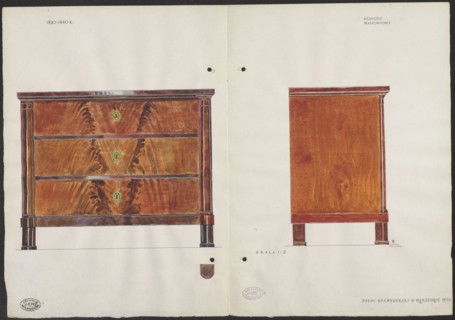Mahogany chest of drawers from the furnishings of the Belweder Palace, front and side views at