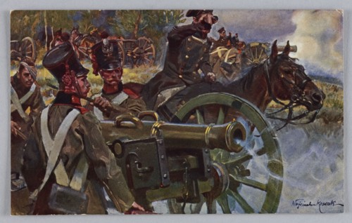 Reproduction of a painting: Wojciech Kossak 1856–1942, Artillery in Fire, 1906; painting; Polish;