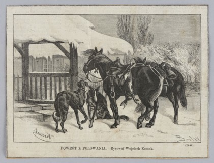 Returning from the hunt; 1874; painting reproduced as a press illustration; artist: Wojciech Kossak