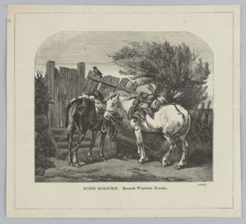 Cossack horses; painting and graphic reproduction by Wojciech Kossak 1856–1942, illustration