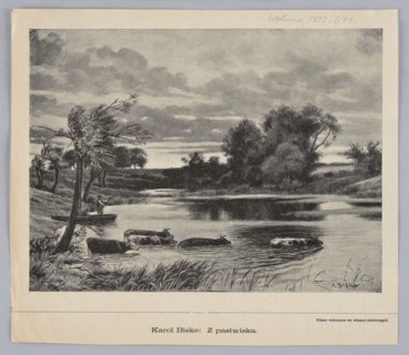 Reproduction of a painting: Karol Biske 1863–1928, From the Pasture; painting; Polish painting;
