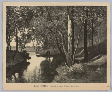 Forest retreat; painting by Walery Brochocki 1847–1923, woodcut by M. Rózanski fl. 1882–1889; press