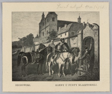 Reproduction of a painting: Józef Brodowski 1828–1900, Wounded at the Monastery Gate; painting,
