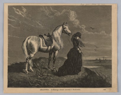 Amazon; woodcut reproduction after a painting by Józef Brodowski 1828–1900; woodcutter: L.