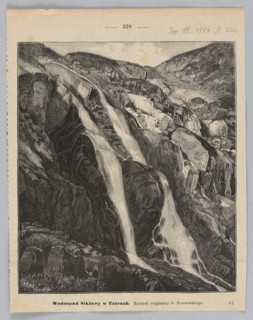 Siklawy Waterfall in the Tatra Mountains; woodcut illustration after a painting by Feliks