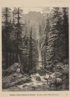 Waterfall in the Strazyska Valley under Giewont; 1880; drawing by Feliks Brzozowski 1836–1892,