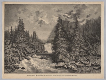 Kolbach Waterfall in the Tatra Mountains; 1879; woodcut/graphic illustration after Feliks