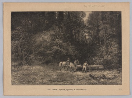 In the forest; 1885. Illustration by Feliks Brzozowski 1836–1892, reproduction by Angerer & Göschl.