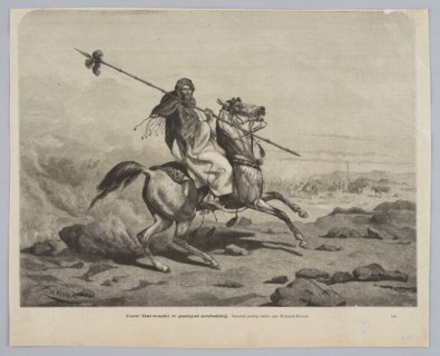 Emir Rzewuski in the Arabian desert — painting/graphic after a sketch by Juliusz Kossak; 1874.