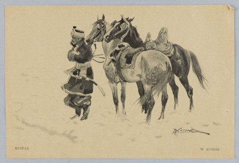 Watercolor reproduction: Wojciech Kossak 1856–1942, Rustan; painting, Polish painting,