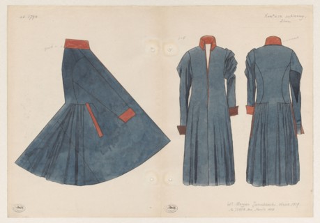 Cloth kontusz, Lithuania, ca. 1790 — side view cut in a scale of 1:5; light navy blue kontusz with