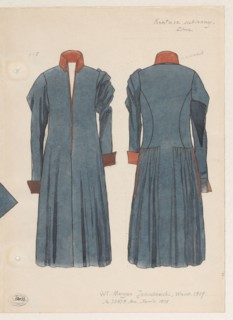 Cloth kontusz, Lithuania, ca. 1790 — front and back views in 1:5 scale; watercolor and drawing,