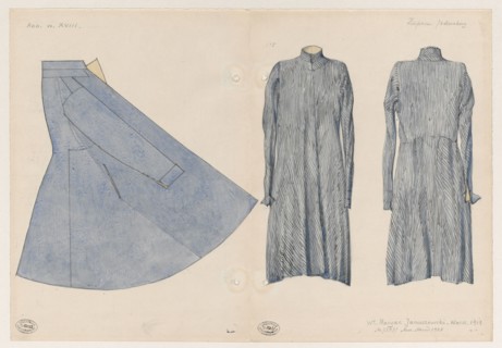 Silk zupan czechman, 1780s — front and back view in 1:5 scale; watercolor and drawing; artistic