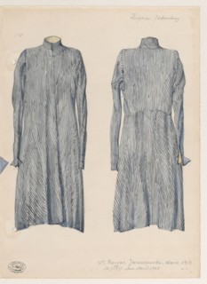 Silk zupan czechman, 1780s — front and back view in 1:5 scale; watercolor and drawing; artistic