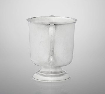Two-eared vase, vase on a circular, stepped-profile foot and short stem, smooth, cylindrical, with