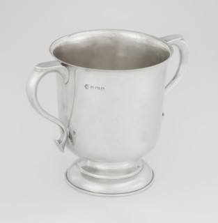 Two-eared vase, vase on a circular, stepped-profile foot and short stem, smooth, cylindrical, with