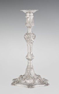 Single-candle candlestick by William Cafe fl. 1757–ca. 1802, silver, rococo/George II style,