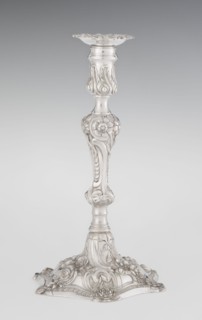 Single-candle candlestick by William Cafe fl. 1757–ca. 1802, silver, Rococo/George II style,