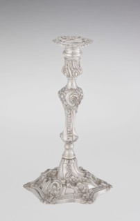 Single-candle candlestick, William Cafe fl. 1757–ca. 1802, goldsmith; rococo style, Georgian/George