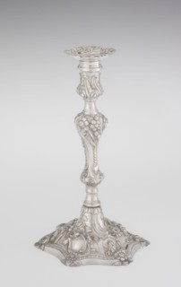 Single-candle candlestick, maker: William Cafe fl. 1757–ca. 1802, rococo style, 1763/1764, England