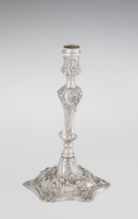 Single-candle candlestick, William Cafe fl. 1757–ca.1802, rococo George II style. Silver