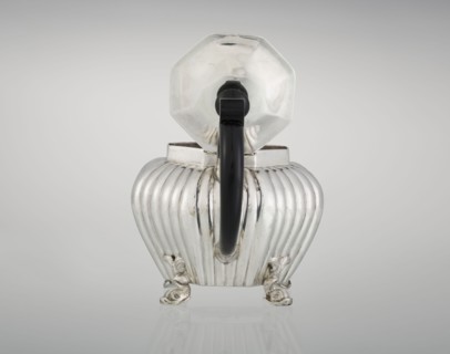 Teapot, maker: Thomas II fl. 1798–1809?, goldsmith. Teapot supported on four legs in the form of