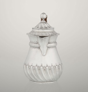 Coffee pot by John Septimus Beresford London goldsmith, active 1880–89. Pear-shaped jug, spirally