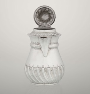 Coffee pot by John Septimus Beresford London goldsmith, active 1880–89. Pear-shaped jug, spirally