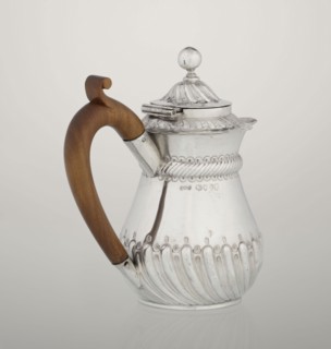 Coffee pot by John Septimus Beresford London; goldsmith; active 1880–1889. Pear-shaped jug,