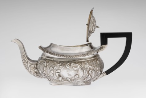 Teapot by Henry Moreton fl. 1899–1930s, maker/factory owner; neo-Rococo style; silver; relief