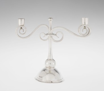 Two-candle candlestick by William Leuchars fl. 1876–1888, Leuchars & Son London, goldsmith's firm,