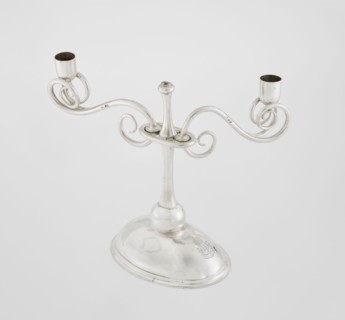 Two-candle candlestick by William Leuchars fl. 1876–1888, Leuchars & Son London; goldsmith's firm,