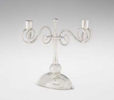 Two-candle candlestick, William Leuchars fl. 1876–1888, Leuchars & Son London; goldsmith's firm, fl