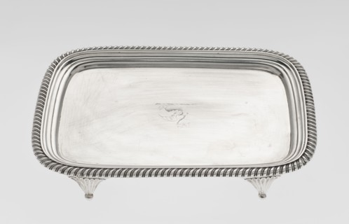 Tray on legs by William Bennet fl. 1796–1825, goldsmith. Tray on four legs in the form of stylised