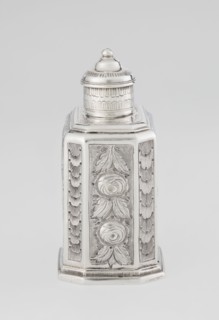 Tea caddy, Nash, Bowles fl. 1720–ca. 1725 goldsmith; rococo; tea accessory. Cuboid tea caddy with a