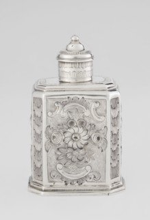 Tea caddy, Nash, Bowles fl. 1720–ca. 1725 goldsmith; rococo; tea accessory; cuboid tea caddy with