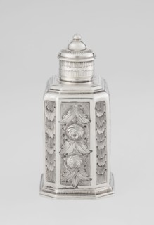 Tea caddy, Nash, Bowles fl. 1720–ca.1725 goldsmith; rococo style; tea accessory; cuboid tea caddy
