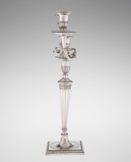 Classicist Two-Armed Candelabra, Schofield, John fl. 1776–1796 goldsmith, classicism style, godron