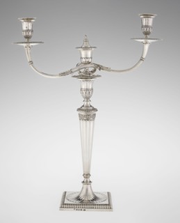 Classicist Two-Armed Candelabra, Schofield, John fl. 1776–1796 goldsmith, classicism, godron