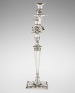 Classicist Two-Armed Candelabra, Schofield, John fl. 1776–1796 goldsmith; classicism,