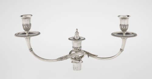 Classicist Two-Armed Candelabra, Schofield, John fl. 1776–1796 goldsmith, classicism, godron