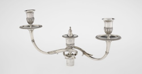 Classicist Two-Armed Candelabra, Schofield, John fl. 1776–1796 goldsmith, classicism, godron