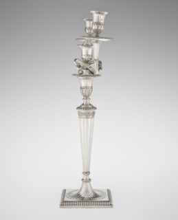 Classicist two-armed candelabra by John Schofield fl. 1776–1796, goldsmith;
