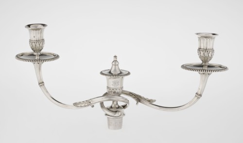Classicist Two-Armed Candelabra, Schofield, John fl. 1776–1796, maker goldsmith; classicism,