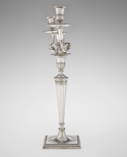 Classicist Two-Armed Candelabra, Schofield, John fl. 1776–1796 goldsmith, classicism style, godron