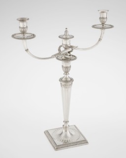 Classicist two-armed candelabra by John Schofield fl. 1776–1796, goldsmith;