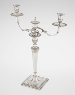 Classicist two-armed candelabra by John Schofield fl. 1776–1796, goldsmith. Classicism/Georgian