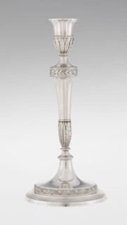 Single-candle candlestick by John Schofield fl. 1776–1796. Classicism/Georgian style with acanthus