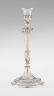 Single-candle candlestick by John Schofield fl. 1776–1796. Classicism/Georgian style with acanthus